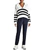 Color:Navy Stripe - Image 3 - Parker Polo Stripe Point Collared V-Neck Sweater