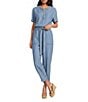 Splendid Rayanne Lyocell V-Neck Short Sleeve Pull-On Belted Jumpsuit - Image 1