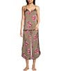 Color:Amour Floral - Image 1 - Satin Floral Cami & Cropped Pant Pajama Set