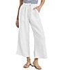 Color:White - Image 1 - Stella Linen Drawstring Tie Waist Cropped Pants