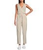 Splendid V-Neck Sleeveless Stretch Chambray Waffle Scuba Jumpsuit, Color:Moonstone - Image 1