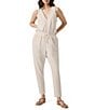 Splendid V-Neck Sleeveless Stretch Chambray Waffle Scuba Jumpsuit, Color:Moonstone - Image 4