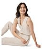 Splendid V-Neck Sleeveless Stretch Chambray Waffle Scuba Jumpsuit, Color:Moonstone - Image 8