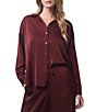 Splendid x Cella Jane Blog Satin Woven Collared Long Sleeve Button Down Shirt, Color:Rosewood - Image 2