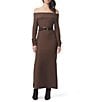 Splendid x Cella Jane Blog Sleek Off-The-Shoulder Long Sleeve A-Line Maxi Sweater Dress, Color:Truffle - Image 7