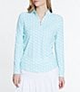 Color:Mist - Image 1 - Abstract Printed Quarter Zip Neckline Long Sleeve Top