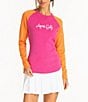 Color:Magenta - Image 1 - Apres Golf Long Raglan Sleeve Color Block Crew Neck Shirt