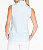 Color:Ice Blue - Image 2 - Aster Printed Sleeveless Mock V-Neck Top