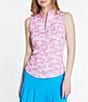 Color:Pink Sand - Image 1 - Cloud Camo Print Quarter Zip Neckline Sleeveless Top