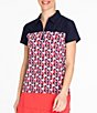 Color:Crimson - Image 1 - Dupont Color Block Printed Point Collar Short Sleeve Quarter Zip Polo