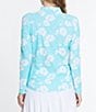 Color:Turquoise - Image 2 - Floral Printed Quarter Zip Long Sleeve Top
