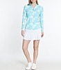 Color:Turquoise - Image 3 - Floral Printed Quarter Zip Long Sleeve Top