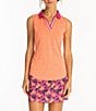 Color:Orange - Image 1 - Lorna Jacquard Print Sleeveless Polo Top