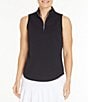 Color:Black - Image 1 - Mock Collar Quarter Zip Sleevesless Polo Shirt