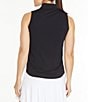 Color:Black - Image 2 - Mock Collar Quarter Zip Sleevesless Polo Shirt