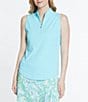 Color:Reef - Image 1 - Mock Collar Quarter Zip Sleevesless Polo Shirt