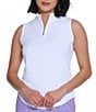 Sport Haley Mock Collar Quarter Zip Sleevesless Polo Shirt, Color:White - Image 1