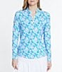 Color:Tropical Multi - Image 1 - Tropical Floral Printed Quarter Zip Long Sleeve Top