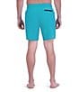 Color:Peacock - Image 2 - Brushed Print Color Blocked 7#double; Inseam Swim Trunks