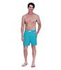 Color:Peacock - Image 5 - Brushed Print Color Blocked 7#double; Inseam Swim Trunks