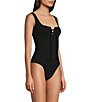 Color:Black - Image 1 - Square Neck Lace Up Bodysuit