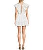 Color:White - Image 2 - Lace Square Neck Short Flutter Sleeve Tiered Mini Dress