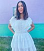 Color:White - Image 6 - Lace Square Neck Short Flutter Sleeve Tiered Mini Dress