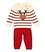 Color:Red - Image 1 - Baby Boy 3-24 Months Round Neck Long Sleeve Reindeer Sweater & Pants Set