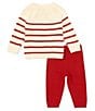 Color:Red - Image 3 - Baby Boy 3-24 Months Round Neck Long Sleeve Reindeer Sweater & Pants Set