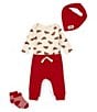 Color:Red - Image 1 - Baby Boy Newborn-12 Months Round Neck Long Sleeve Christmas Truck Top Bandana Bib & Pant Set