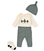 Color:Green - Image 1 - Baby Boy Newborn-12 Months Round Neck Long Sleeve My First Christmas Long Sleeve Bodysuit, Beanie, & Pant Set