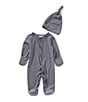 Starting Out Baby Boys Preemie-9 Months Long Sleeve Footie Stipe Coverall & Knot Hat 2-Piece Set, Color:Navy - Image 1