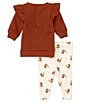 Color:Rust - Image 3 - Baby Girls 12-24 Months Long Sleeve Thankful Turkey Print Pullover & Leggings Set