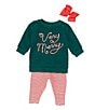 Color:Green - Image 1 - Baby Girls Newborn-24 Months Very Merry Long Sleeve Top & Stripe Leggings Set