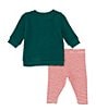 Color:Green - Image 2 - Baby Girls Newborn-24 Months Very Merry Long Sleeve Top & Stripe Leggings Set