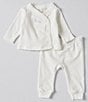 Color:Ivory - Image 3 - Baby Girls Newborn-9 Months Elephant Wrap Long Sleeve Kimono Set