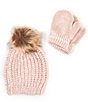 Color:Pink - Image 1 - Baby Girls Poms Beanie & Gloves Set
