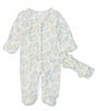 Color:Ivory Floral - Image 1 - Baby Girls Preemie-9 Months Floral Print Long Sleeve Ruffle Footed Coverall & Matching Bow Headband 2-Piece Set