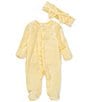 Starting Out Baby Girls Preemie-9 Months Long Sleeve Ruffle Footie Coverall & Matching Bow Headband Set, Color:Yellow - Image 1