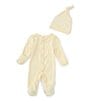 Color:Yellow - Image 1 - Baby Girls Preemie-9 Months Stripe Long Sleeve Ruffle Footed Coverall & Matching Knotted Hat Set