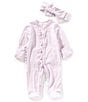 Starting Out Baby Girls Preemie-9 Months Stripe Long Sleeve Ruffle Footie Coverall & Matching Bow Headband Set, Color:Purple - Image 1