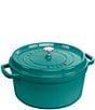 Staub Cast Iron 7 QT Round Cocotte, Color:Turquoise - Image 1