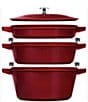 Color:Dark Red - Image 1 - Cast Iron Set 4-Piece Stackable Space-Saving Cookware Set