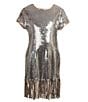 Color:Silver - Image 1 - Big Girls 7-16 Cap-Sleeve Allover-Sequin-Embellished T-Shirt Dress