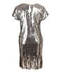 Color:Silver - Image 2 - Big Girls 7-16 Cap-Sleeve Allover-Sequin-Embellished T-Shirt Dress