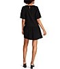 Color:Black - Image 2 - Abrah Textured Cotton Crew Neck Short Sleeve Mini Dress