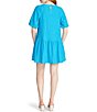 Color:Light Blue - Image 2 - Abrah Textured Cotton Crew Neck Short Sleeve Mini Dress