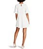 Color:White - Image 2 - Abrah Textured Cotton Crew Neck Short Sleeve Mini Dress