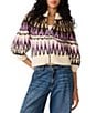 Steve Madden Adley Fair Isle Mock Neck Puff Sleeve Zip Front Sweater - Image 1