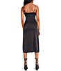 Color:Black - Image 2 - Aimiee Stretch Charmeuse Square Neck Sleeveless Side Slit Midi Slip Dress